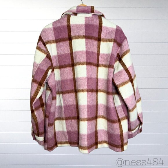 Sebby Shacket Pink/Brown Plaid NWT Large - Picture 2 of 6